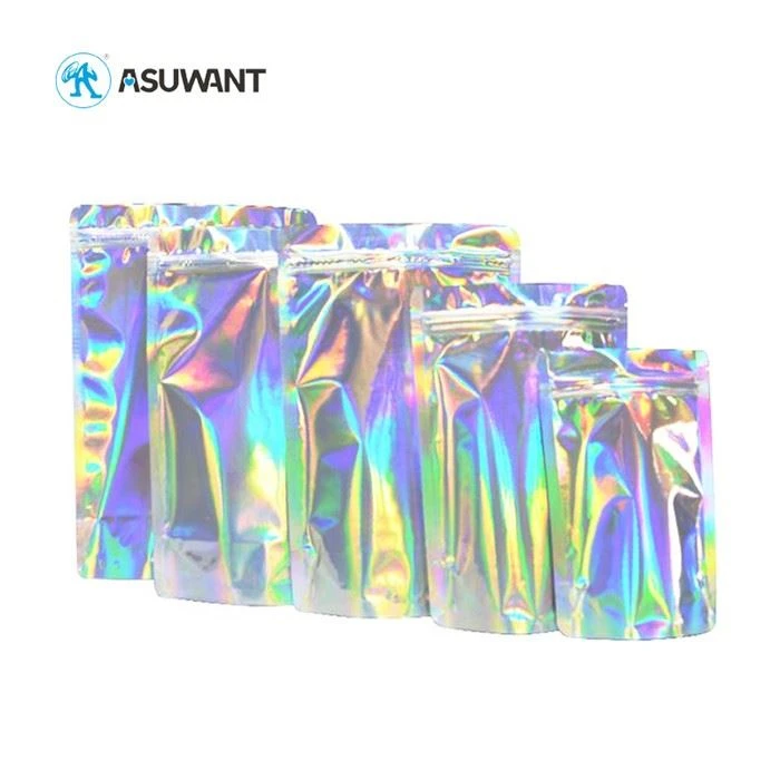 Benutzerdefinierte holographische Mylar Reißverpackungsschloss Hologramm Verpackungsbeutel Geruchsschutz Aluminiumfolie DOYPACK