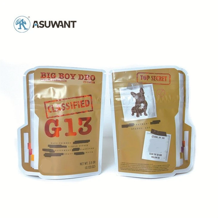 Individuell bedruckte, kindersichere, gestanzte Mylar-Beutel mit Reißverschluss und Standbodenbeutel für Lebensmittelsüßigkeiten 1 g, 3,5 g, 7 g, 14 g, 28 g, 1 Unze